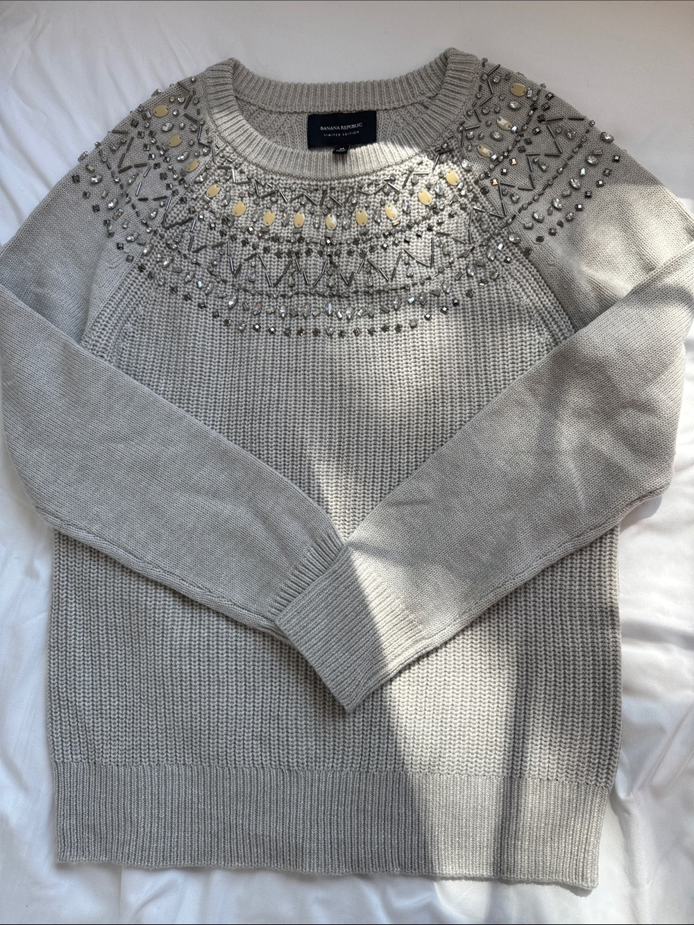 Banana Republic LIMITED EDITION- Light Gray Beaded Crewneck Sweater